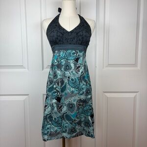 Athleta halter Paisley Sundress in Teal and Black